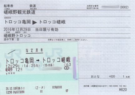 嵯峨野トロッコ列車乗車券