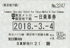 東京メトロ・都営地下鉄共通　一日乗車券