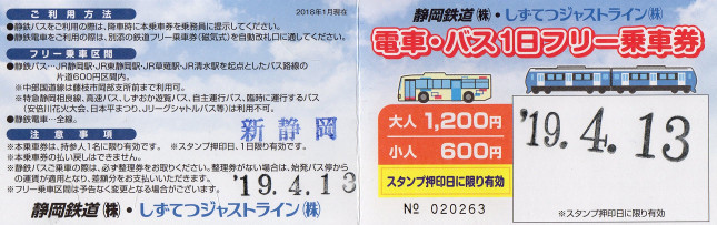 静岡鉄道　電車・バス１日フリー乗車券