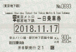 東京メトロ・都営地下鉄　共通一日乗車券